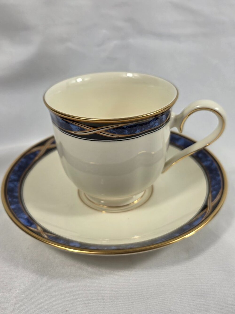 Lenox Mountain View American Home Cup & Saucer Set Blue Marble Rim